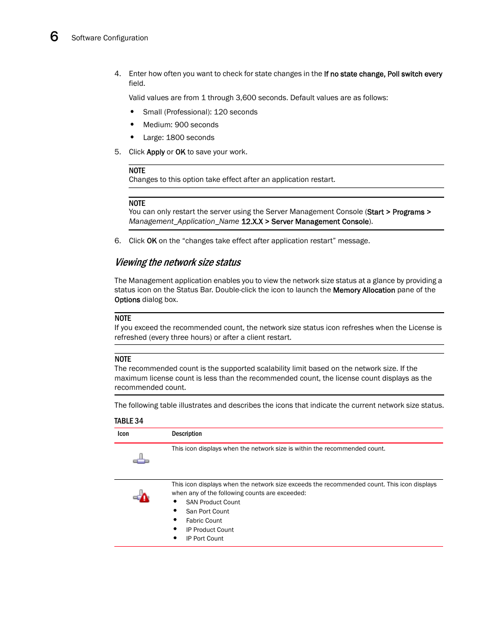 Viewing the network size status | Brocade Network Advisor SAN + IP User Manual v12.1.0 User Manual | Page 286 / 2389