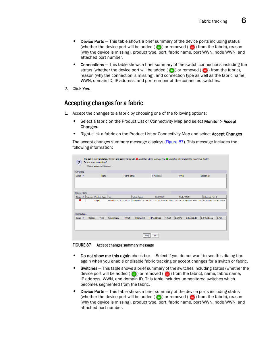 Accepting changes for a fabric | Brocade Network Advisor SAN + IP User Manual v12.1.0 User Manual | Page 299 / 2389