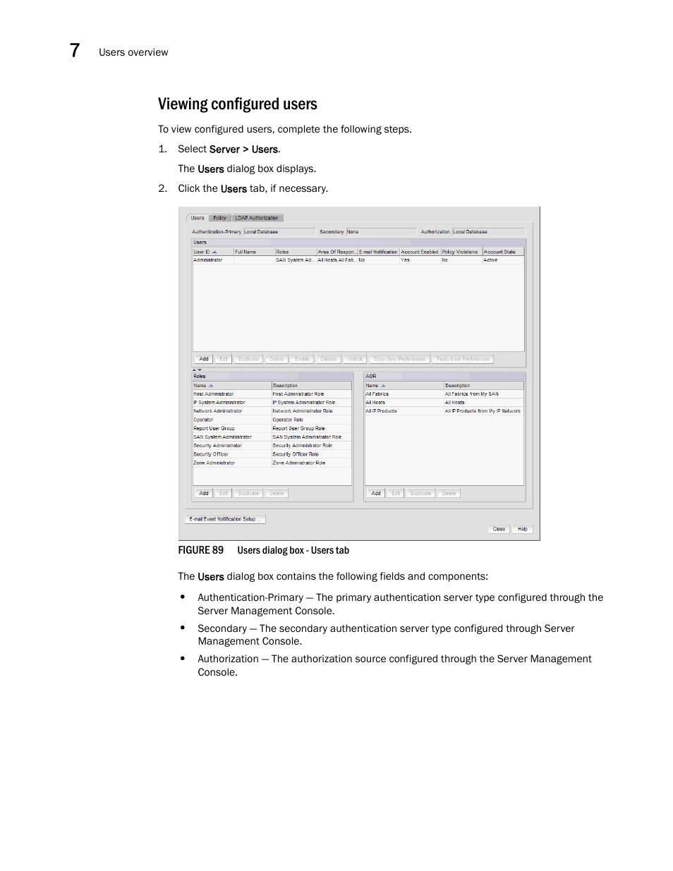 Viewing configured users | Brocade Network Advisor SAN + IP User Manual v12.1.0 User Manual | Page 303 / 2389