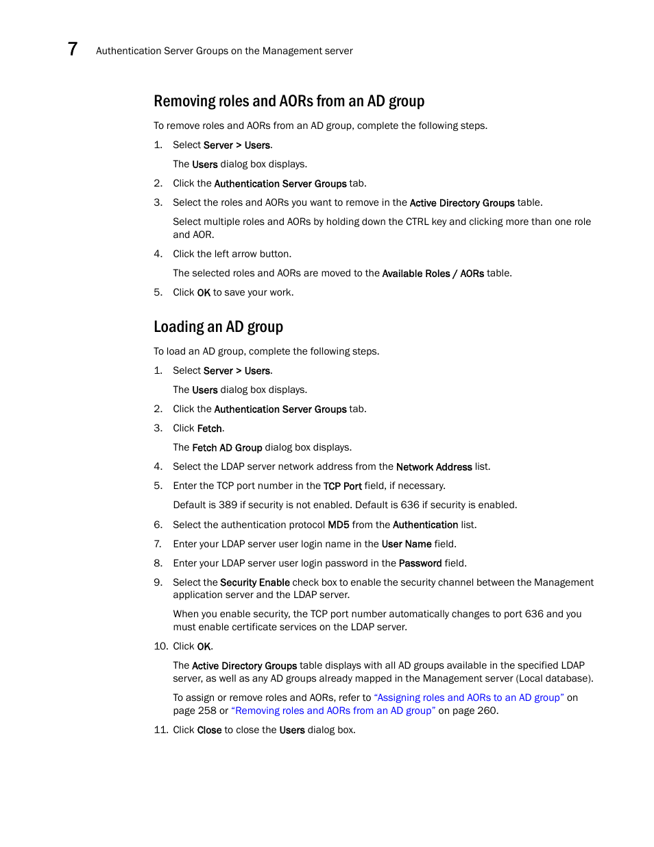 Removing roles and aors from an ad group, Loading an ad group | Brocade Network Advisor SAN + IP User Manual v12.1.0 User Manual | Page 325 / 2389