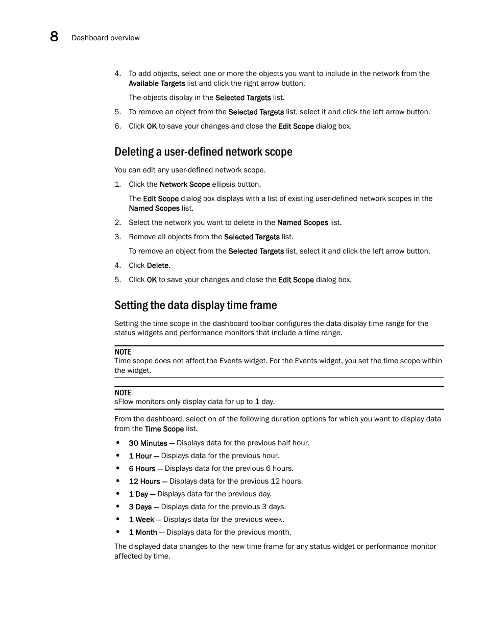 Deleting a user-defined network scope, Setting the data display time frame | Brocade Network Advisor SAN + IP User Manual v12.1.0 User Manual | Page 345 / 2389