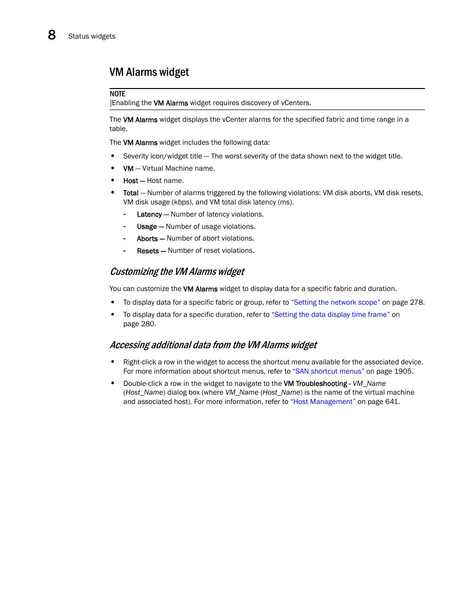 Vm alarms widget, Customizing the vm alarms widget | Brocade Network Advisor SAN + IP User Manual v12.1.0 User Manual | Page 363 / 2389