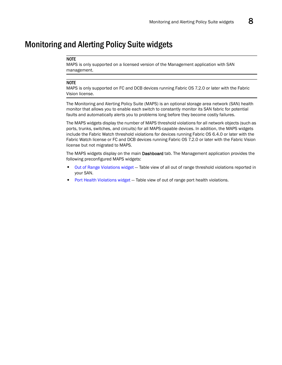 Monitoring and alerting policy suite widgets | Brocade Network Advisor SAN + IP User Manual v12.1.0 User Manual | Page 364 / 2389