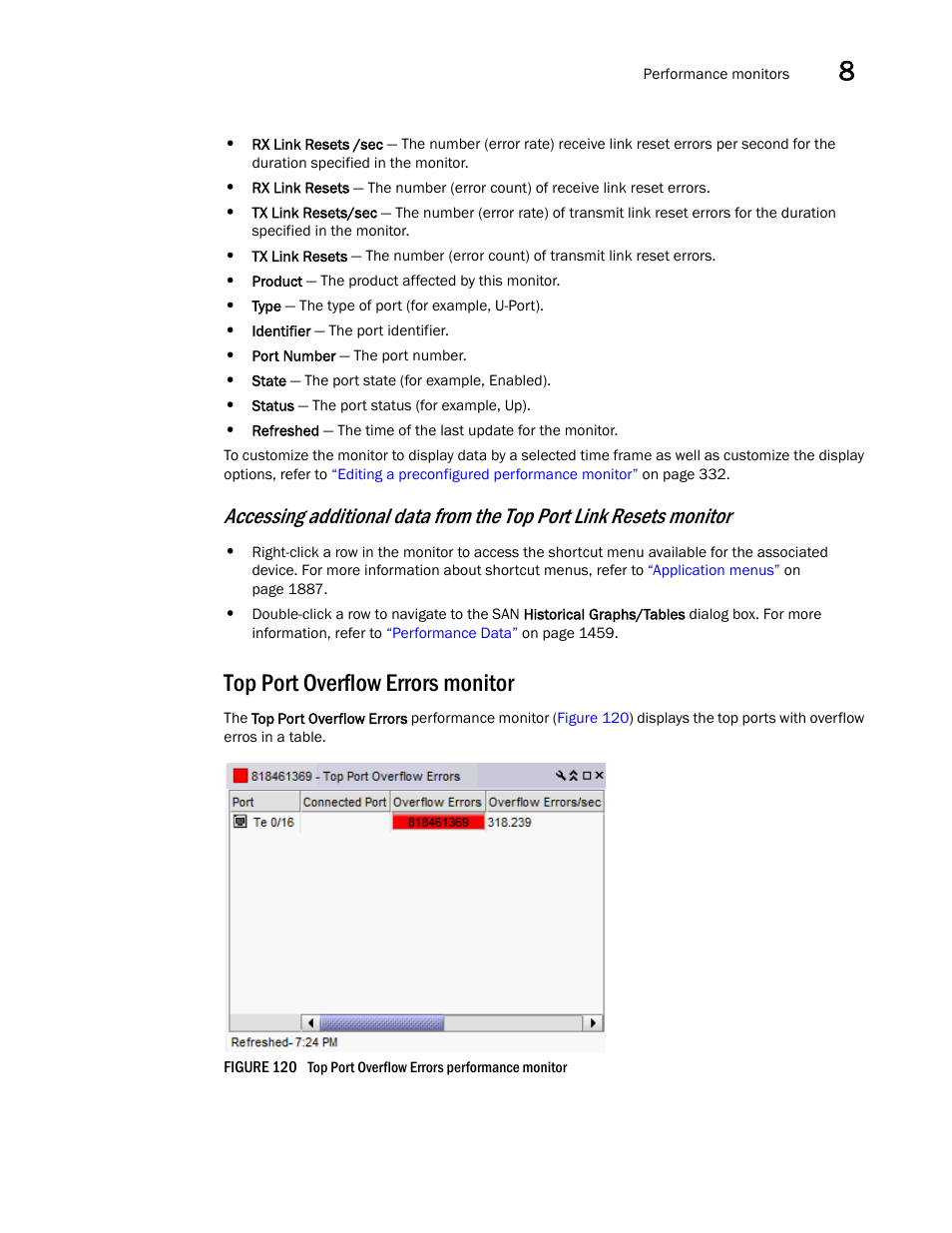 Top port overflow errors monitor | Brocade Network Advisor SAN + IP User Manual v12.1.0 User Manual | Page 382 / 2389