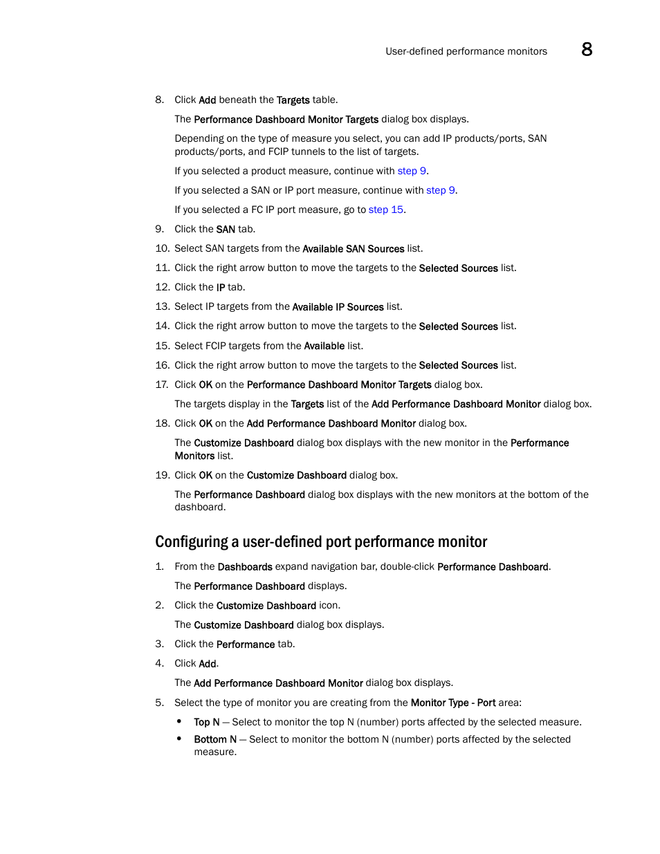 Configuring a user-defined port performance, Monitor | Brocade Network Advisor SAN + IP User Manual v12.1.0 User Manual | Page 410 / 2389