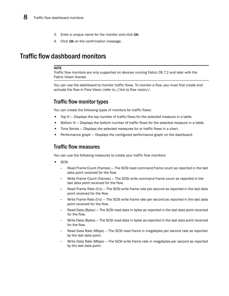 Traffic flow dashboard monitors, Traffic flow monitor types, Traffic flow measures | Traffic flow monitor types traffic flow measures | Brocade Network Advisor SAN + IP User Manual v12.1.0 User Manual | Page 417 / 2389