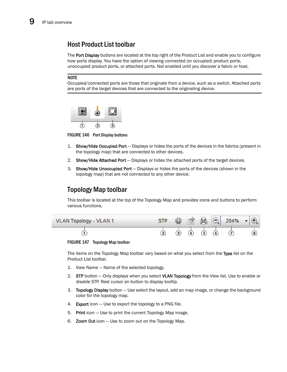 Host product list toolbar, Topology map toolbar | Brocade Network Advisor SAN + IP User Manual v12.1.0 User Manual | Page 437 / 2389