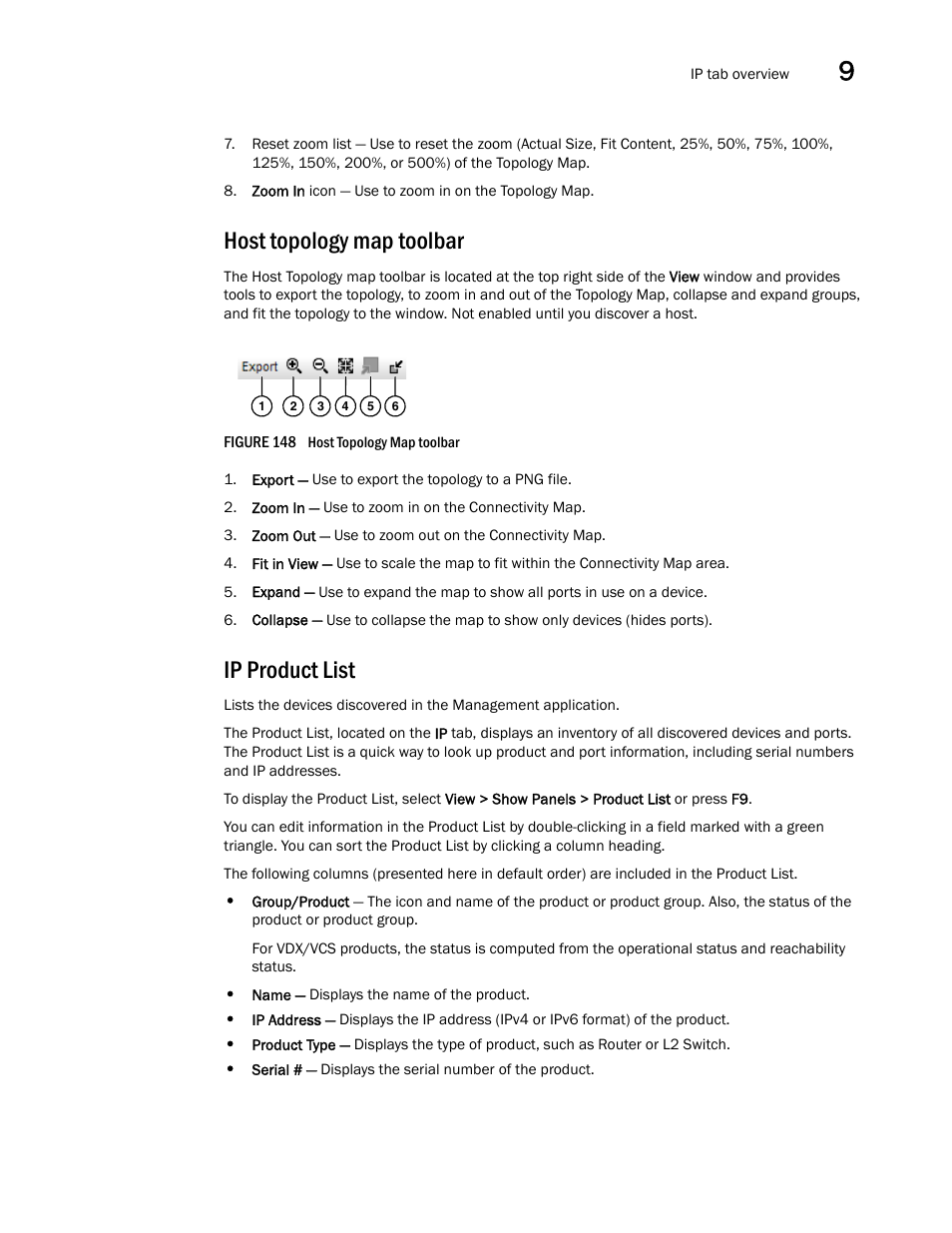 Host topology map toolbar, Ip product list, Host topology map toolbar ip product list | Brocade Network Advisor SAN + IP User Manual v12.1.0 User Manual | Page 438 / 2389