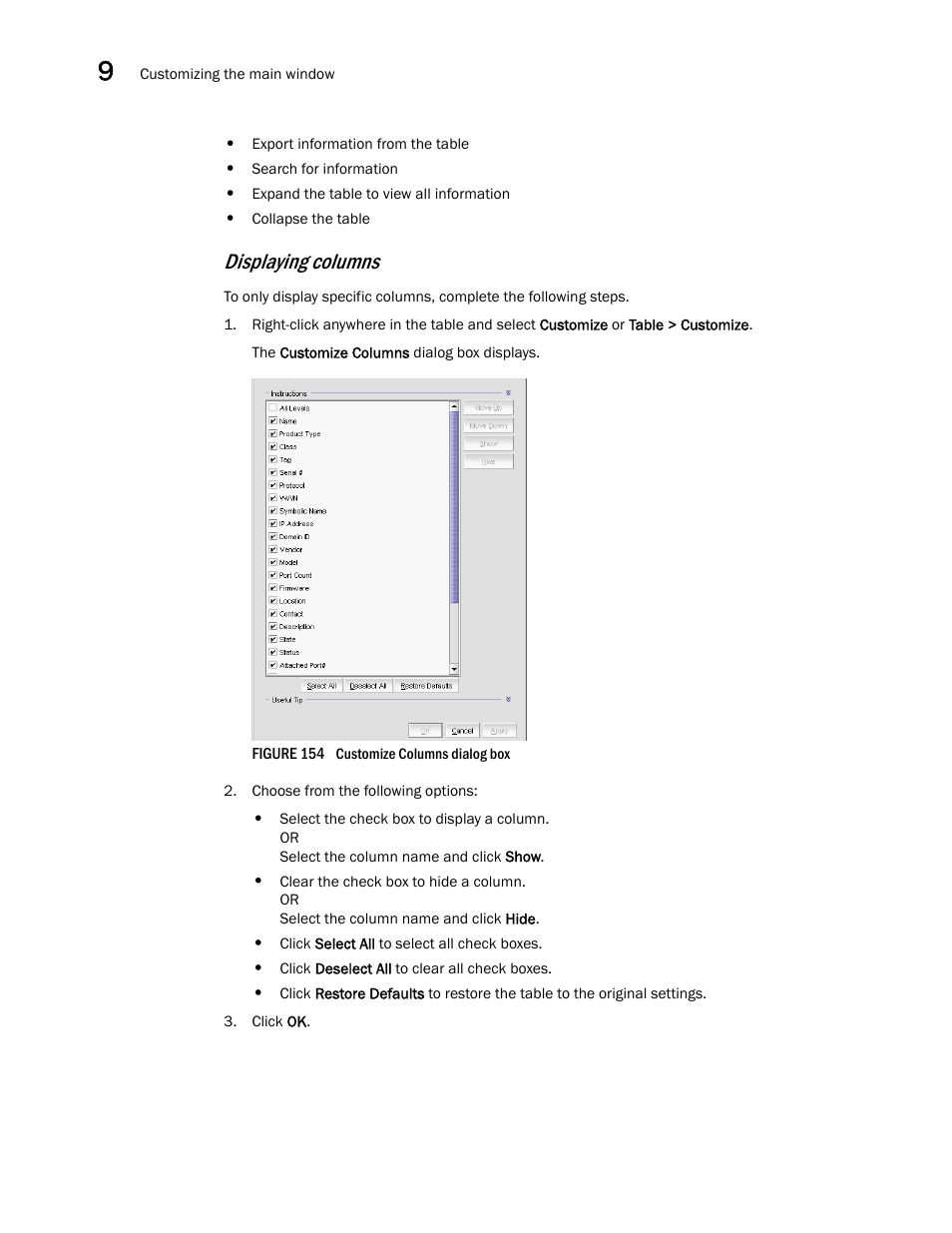 Displaying columns | Brocade Network Advisor SAN + IP User Manual v12.1.0 User Manual | Page 453 / 2389