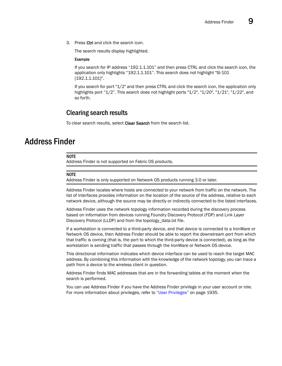 Clearing search results, Address finder | Brocade Network Advisor SAN + IP User Manual v12.1.0 User Manual | Page 460 / 2389