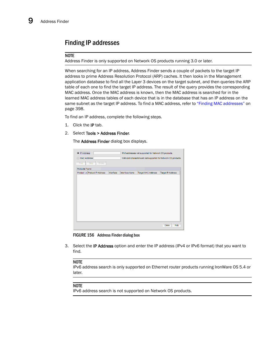 Finding ip addresses | Brocade Network Advisor SAN + IP User Manual v12.1.0 User Manual | Page 461 / 2389