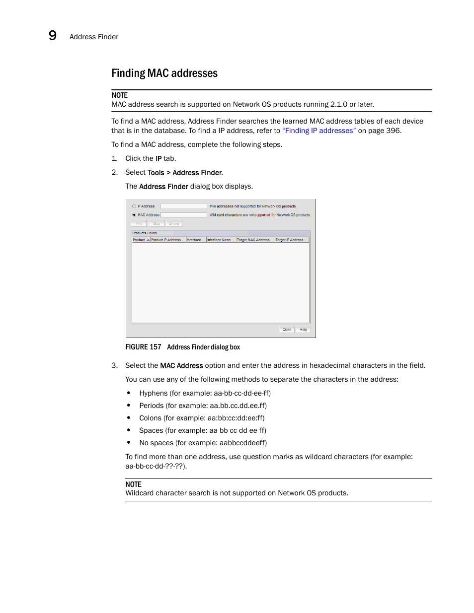 Finding mac addresses | Brocade Network Advisor SAN + IP User Manual v12.1.0 User Manual | Page 463 / 2389