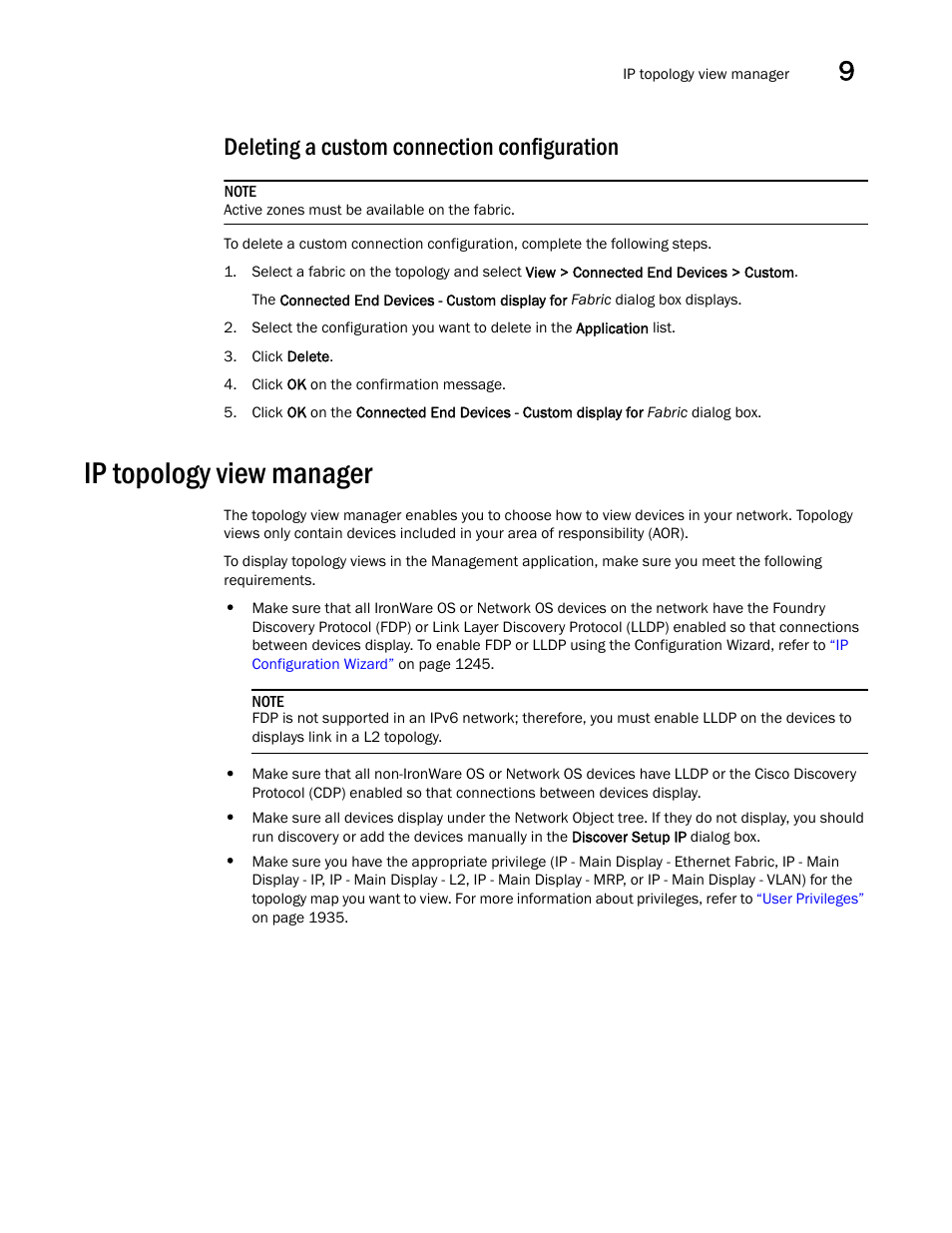 Deleting a custom connection configuration, Ip topology view manager | Brocade Network Advisor SAN + IP User Manual v12.1.0 User Manual | Page 476 / 2389