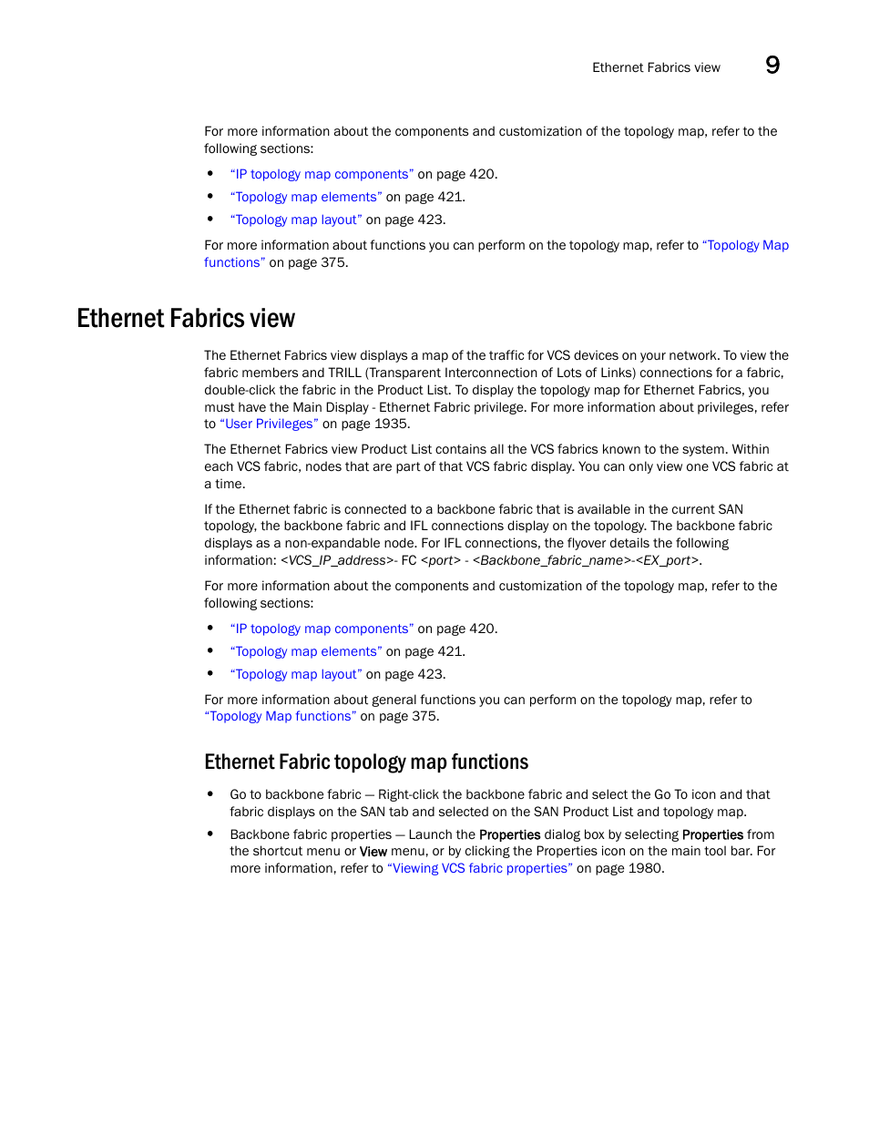 Ethernet fabrics view, Ethernet fabric topology map functions | Brocade Network Advisor SAN + IP User Manual v12.1.0 User Manual | Page 480 / 2389