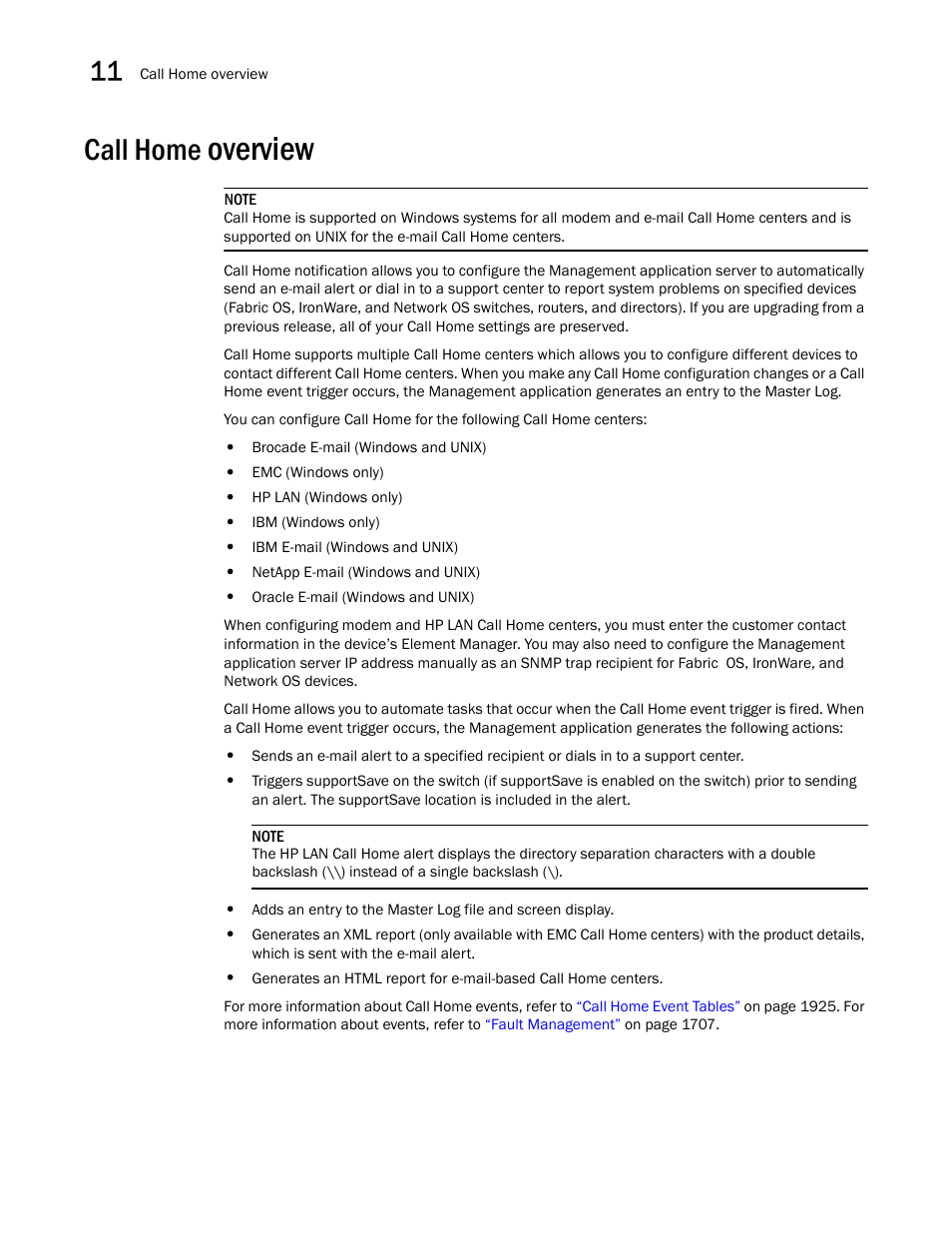 Call home overview, Overview, Call home | Brocade Network Advisor SAN + IP User Manual v12.1.0 User Manual | Page 514 / 2389