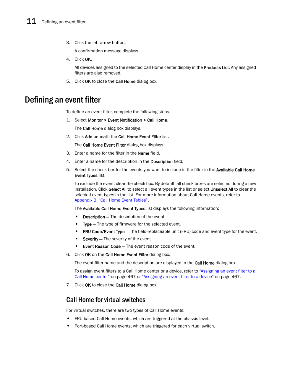 Defining an event filter, Call home for virtual switches | Brocade Network Advisor SAN + IP User Manual v12.1.0 User Manual | Page 530 / 2389