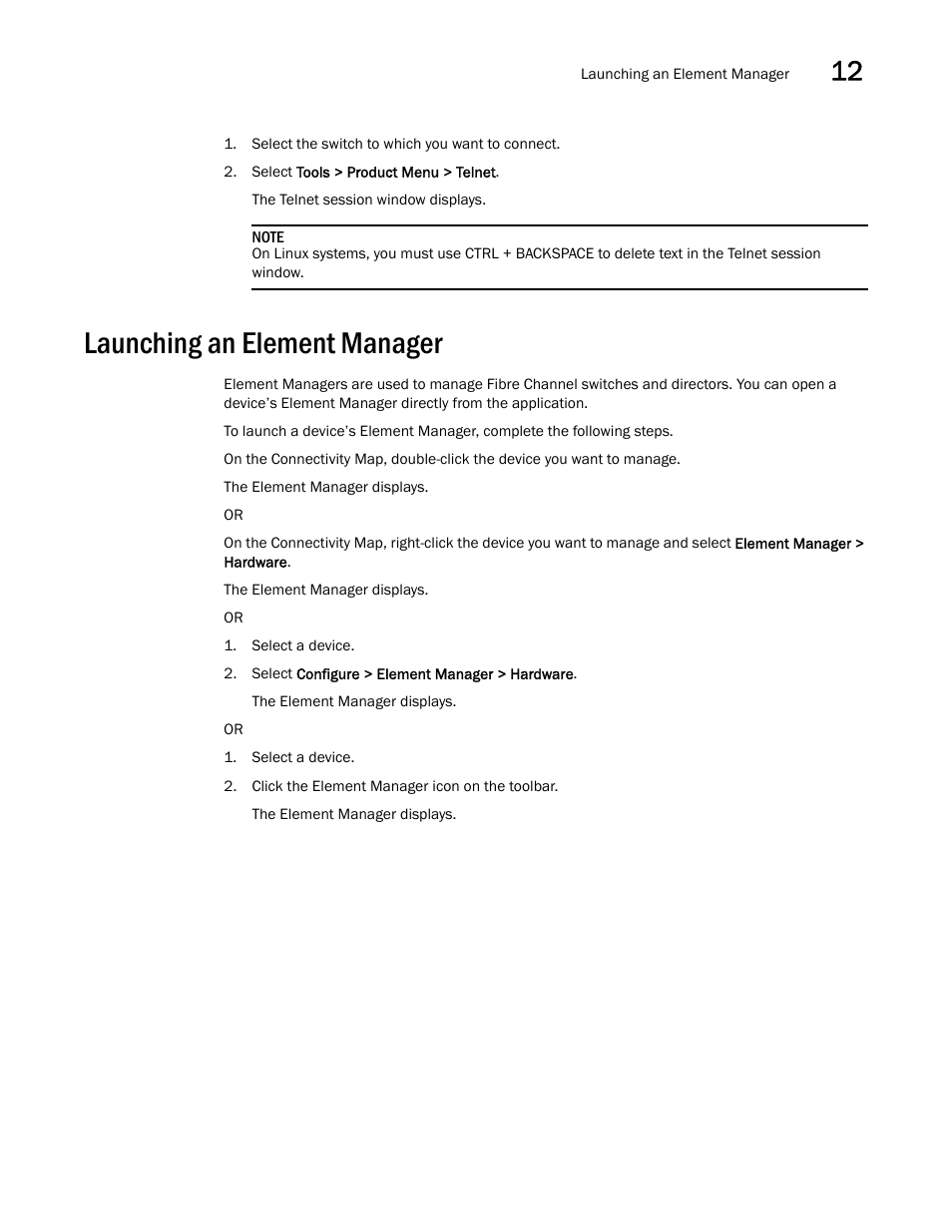 Launching an element manager | Brocade Network Advisor SAN + IP User Manual v12.1.0 User Manual | Page 536 / 2389