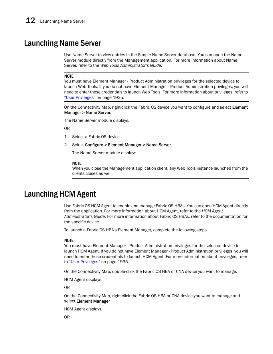 Launching name server, Launching hcm agent | Brocade Network Advisor SAN + IP User Manual v12.1.0 User Manual | Page 539 / 2389