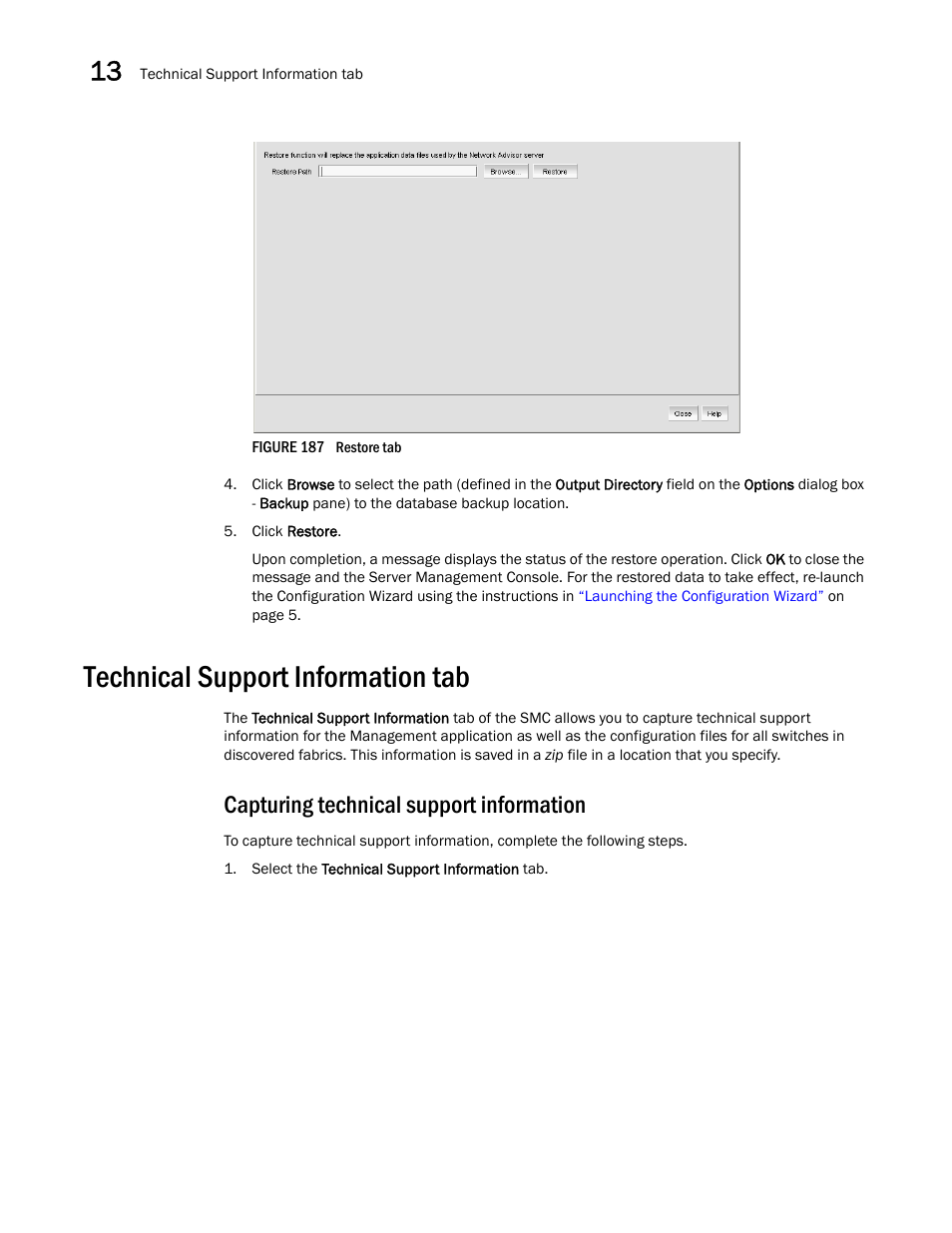 Technical support information tab, Capturing technical support information, Figure 187 | Brocade Network Advisor SAN + IP User Manual v12.1.0 User Manual | Page 568 / 2389