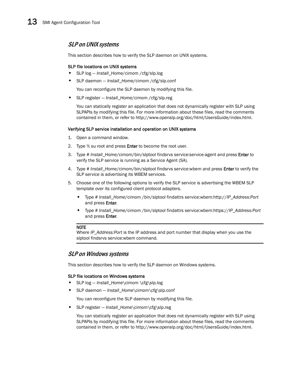 Slp on unix systems, Slp on windows systems | Brocade Network Advisor SAN + IP User Manual v12.1.0 User Manual | Page 576 / 2389