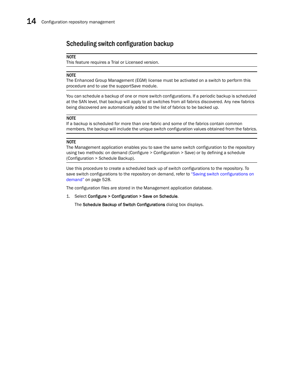 Scheduling switch configuration backup | Brocade Network Advisor SAN + IP User Manual v12.1.0 User Manual | Page 592 / 2389