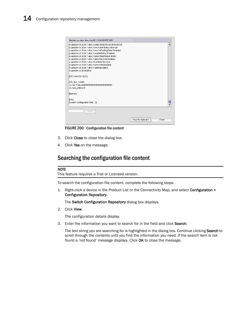 Searching the configuration file content | Brocade Network Advisor SAN + IP User Manual v12.1.0 User Manual | Page 596 / 2389