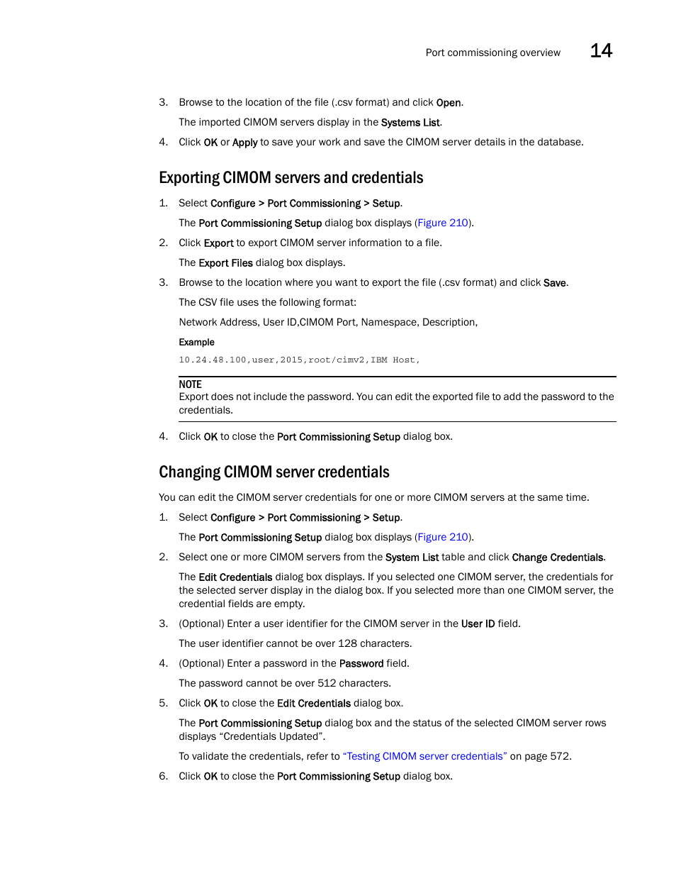 Exporting cimom servers and credentials, Changing cimom server credentials, Changing cimom | Server credentials | Brocade Network Advisor SAN + IP User Manual v12.1.0 User Manual | Page 633 / 2389