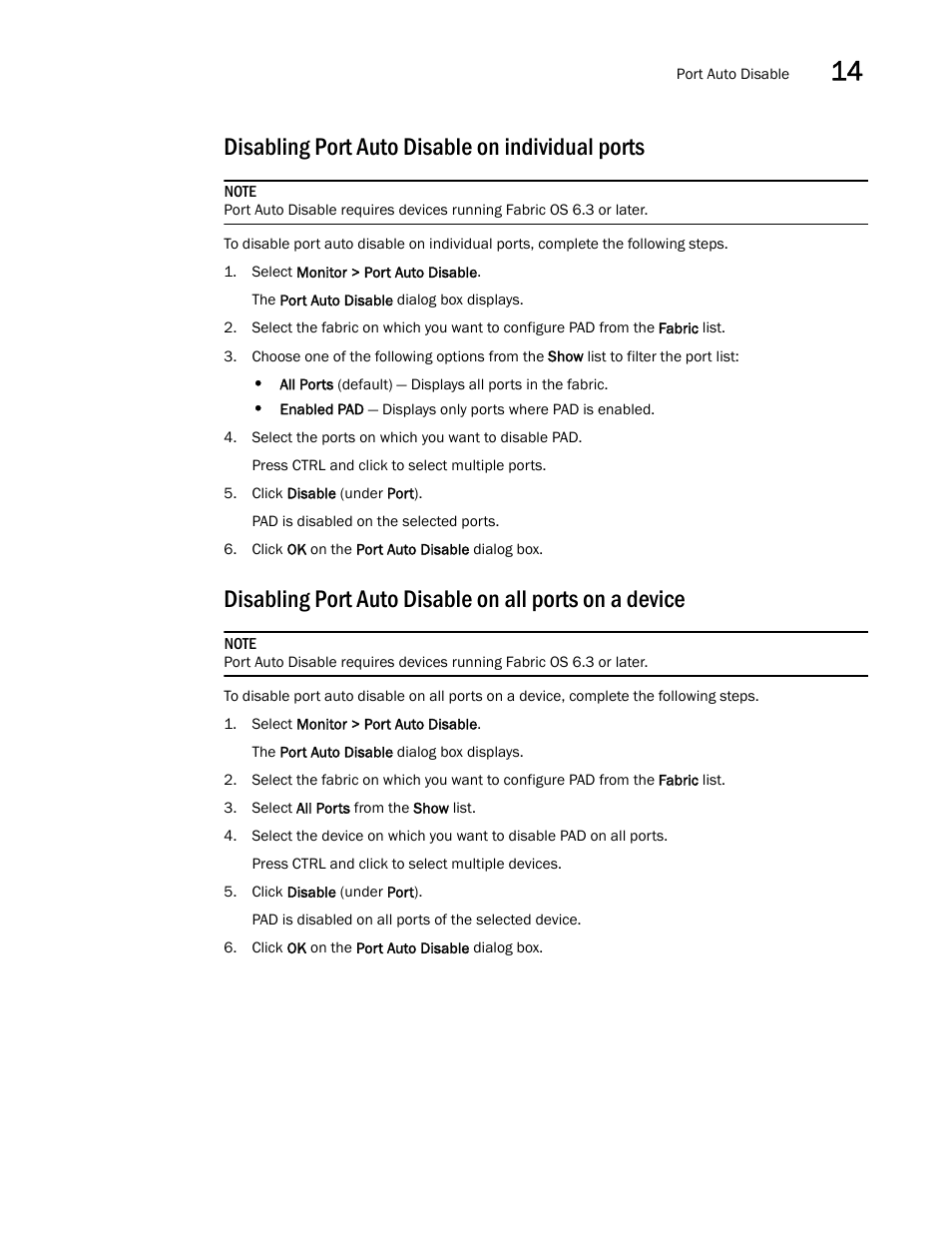 Disabling port auto disable on individual ports | Brocade Network Advisor SAN + IP User Manual v12.1.0 User Manual | Page 647 / 2389