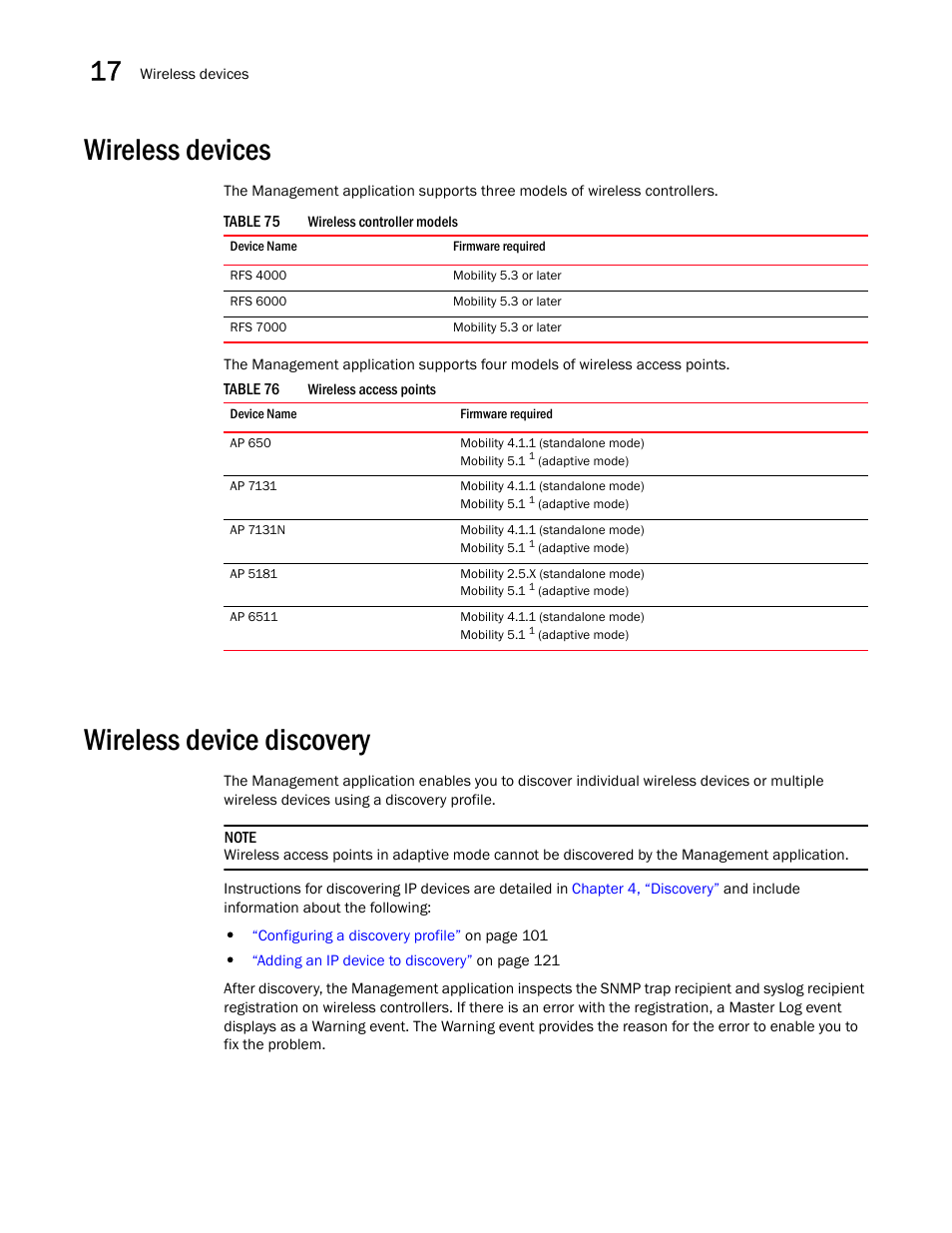 Wireless devices, Wireless device discovery | Brocade Network Advisor SAN + IP User Manual v12.1.0 User Manual | Page 665 / 2389