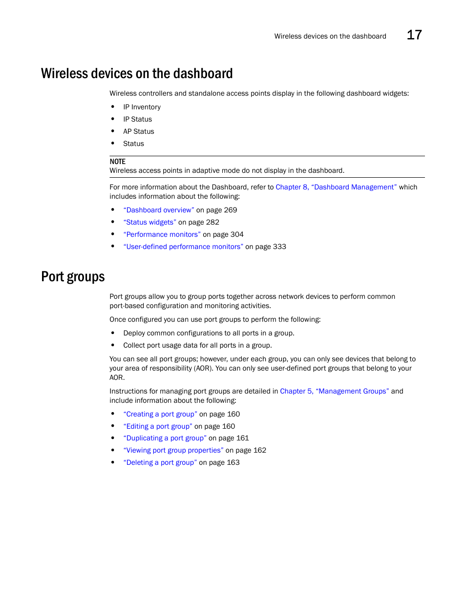 Wireless devices on the dashboard, Port groups | Brocade Network Advisor SAN + IP User Manual v12.1.0 User Manual | Page 666 / 2389