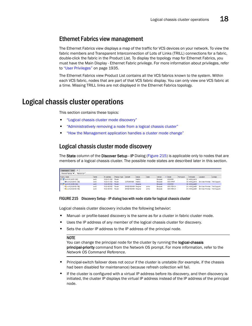 Ethernet fabrics view management, Logical chassis cluster operations, Logical chassis cluster mode discovery | Brocade Network Advisor SAN + IP User Manual v12.1.0 User Manual | Page 677 / 2389