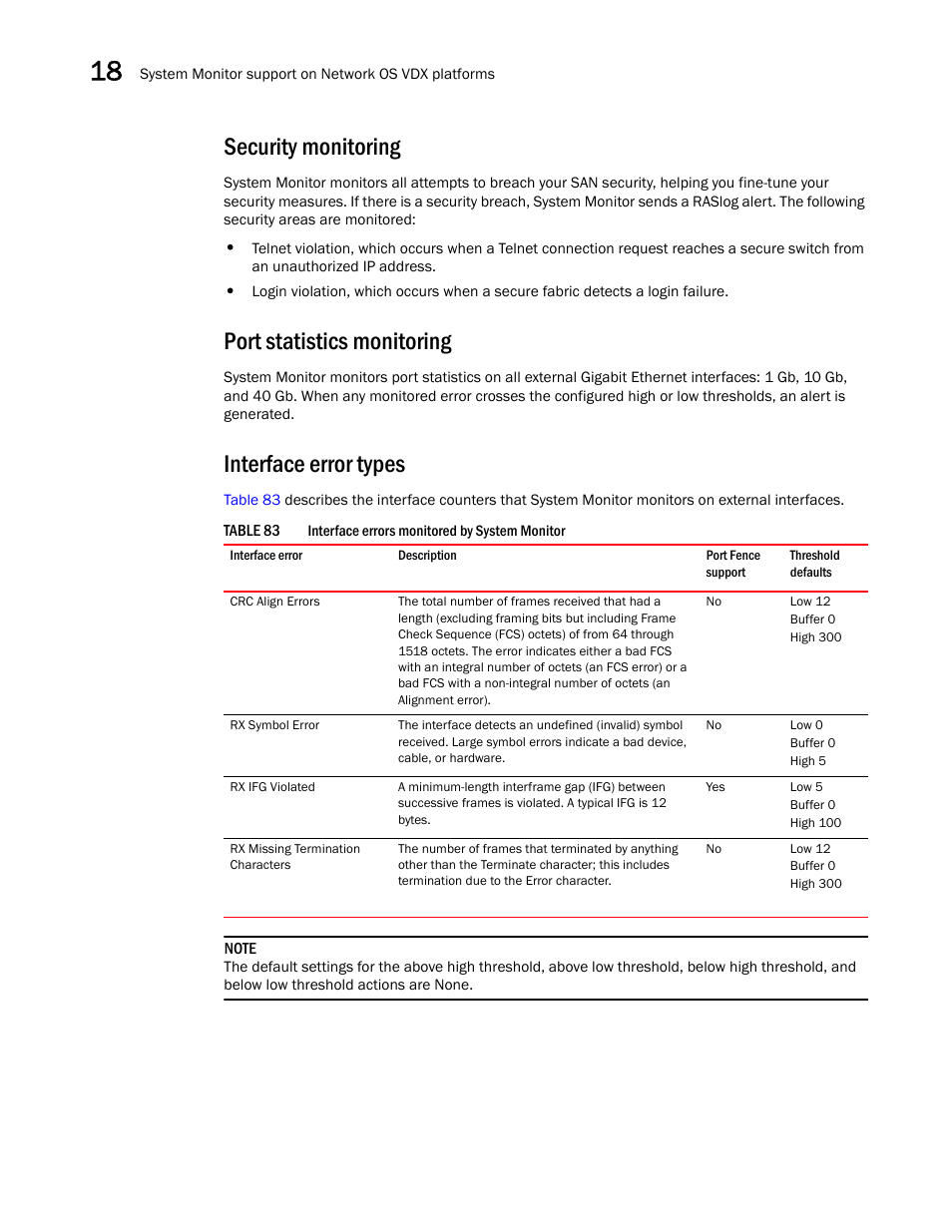 Security monitoring, Port statistics monitoring, Interface error types | Brocade Network Advisor SAN + IP User Manual v12.1.0 User Manual | Page 694 / 2389