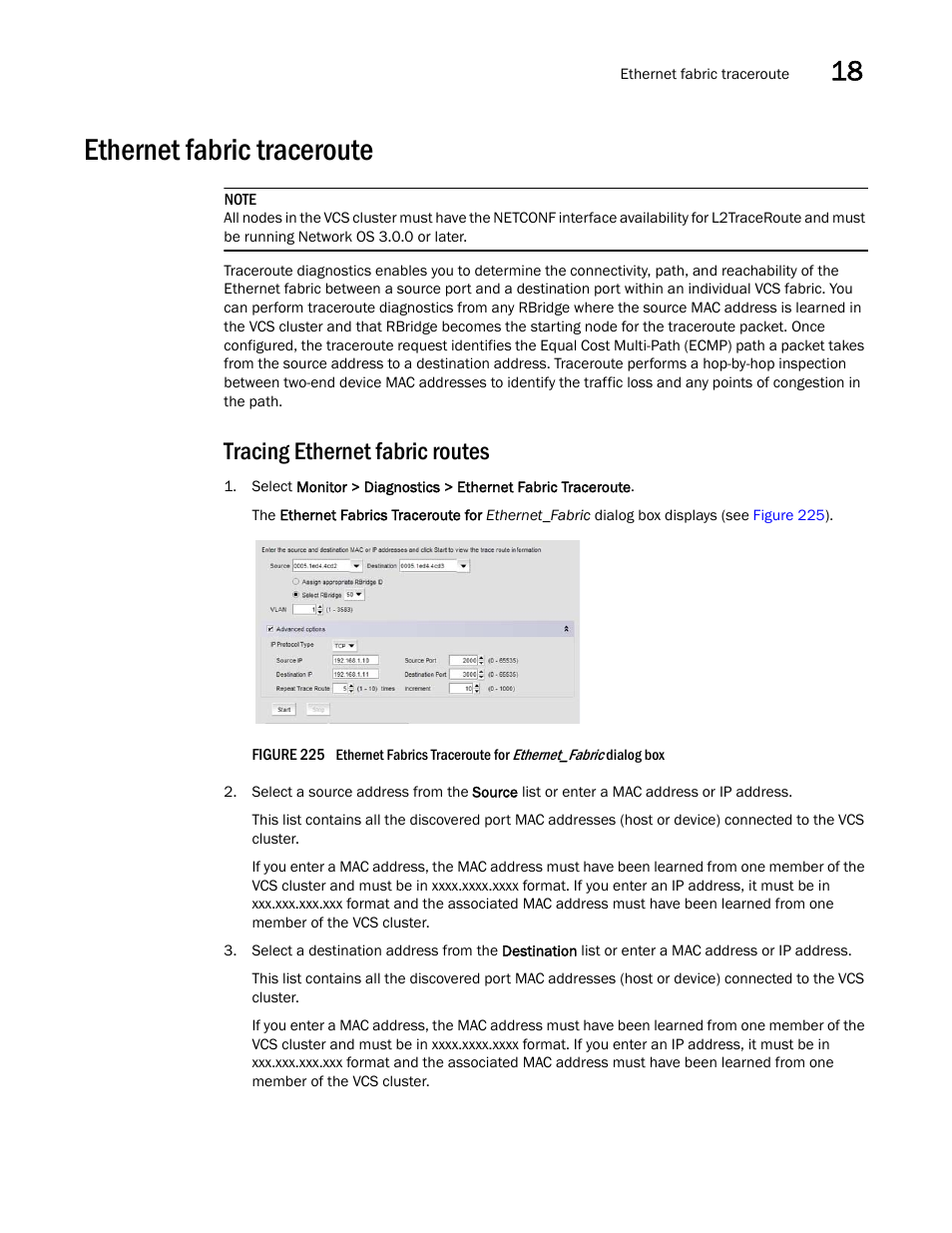 Ethernet fabric traceroute, Tracing ethernet fabric routes | Brocade Network Advisor SAN + IP User Manual v12.1.0 User Manual | Page 695 / 2389