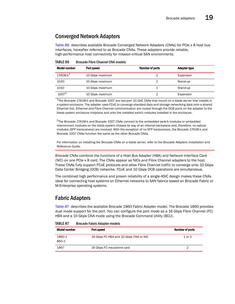 Converged network adapters, Fabric adapters | Brocade Network Advisor SAN + IP User Manual v12.1.0 User Manual | Page 701 / 2389