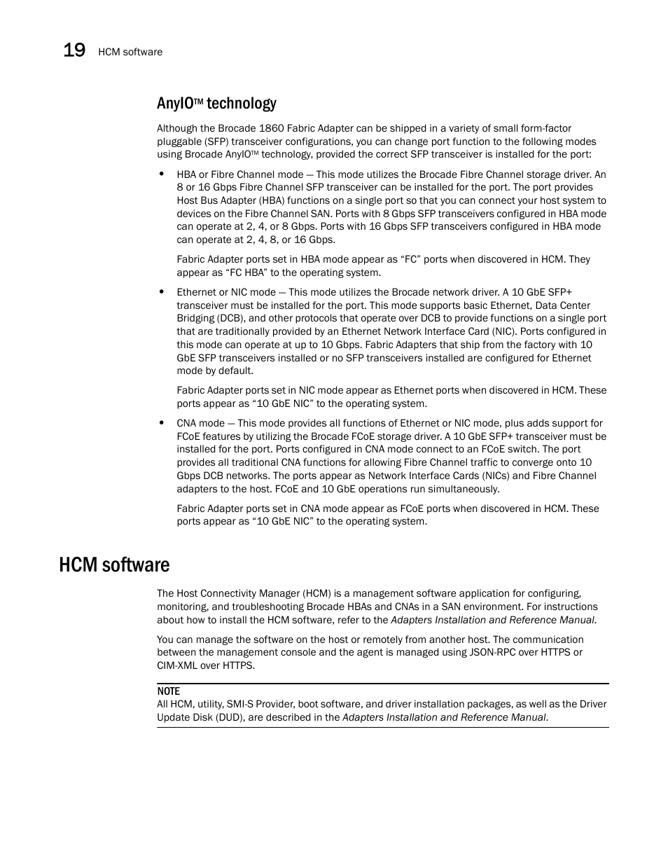 Anyiotm technology, Hcm software, Anyio | Technology | Brocade Network Advisor SAN + IP User Manual v12.1.0 User Manual | Page 702 / 2389