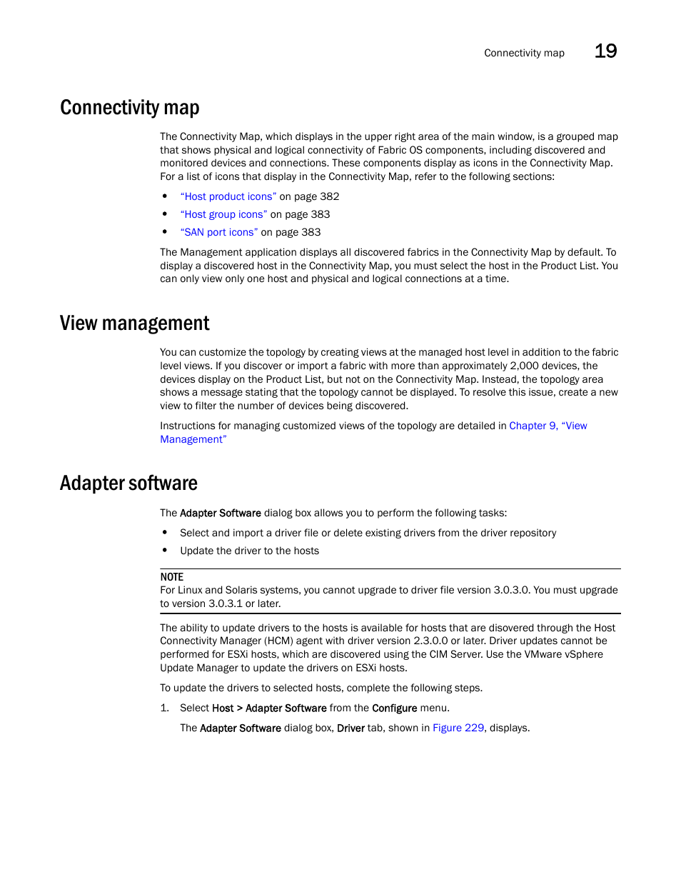 Connectivity map, View management, Adapter software | Brocade Network Advisor SAN + IP User Manual v12.1.0 User Manual | Page 707 / 2389