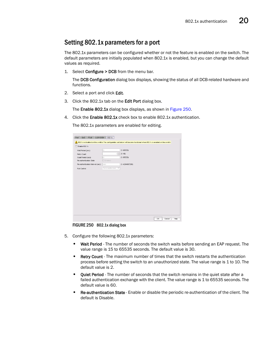 Setting 802.1x parameters for a port, Setting 802.1x parameters for a, Port | Brocade Network Advisor SAN + IP User Manual v12.1.0 User Manual | Page 768 / 2389