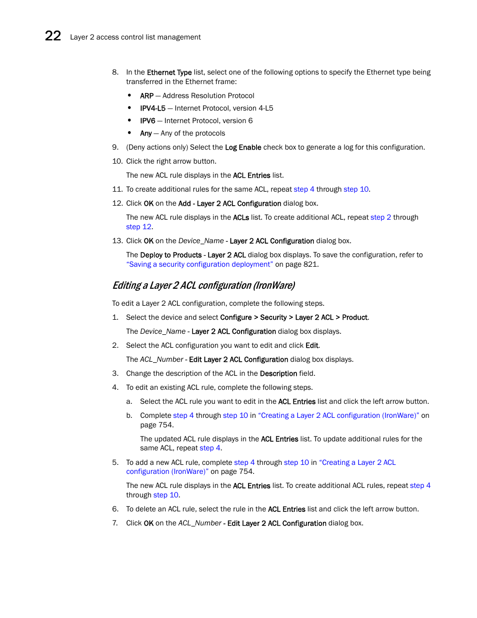 Editing a layer 2 acl configuration (ironware) | Brocade Network Advisor SAN + IP User Manual v12.1.0 User Manual | Page 812 / 2389