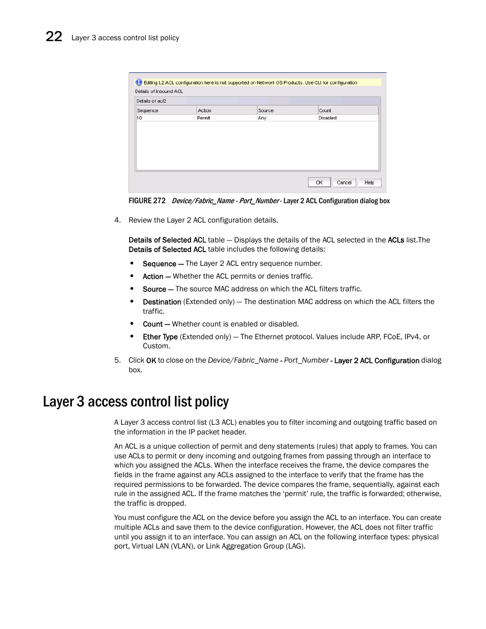 Layer 3 access control list policy, Layer 3 access control, List policy | Brocade Network Advisor SAN + IP User Manual v12.1.0 User Manual | Page 828 / 2389