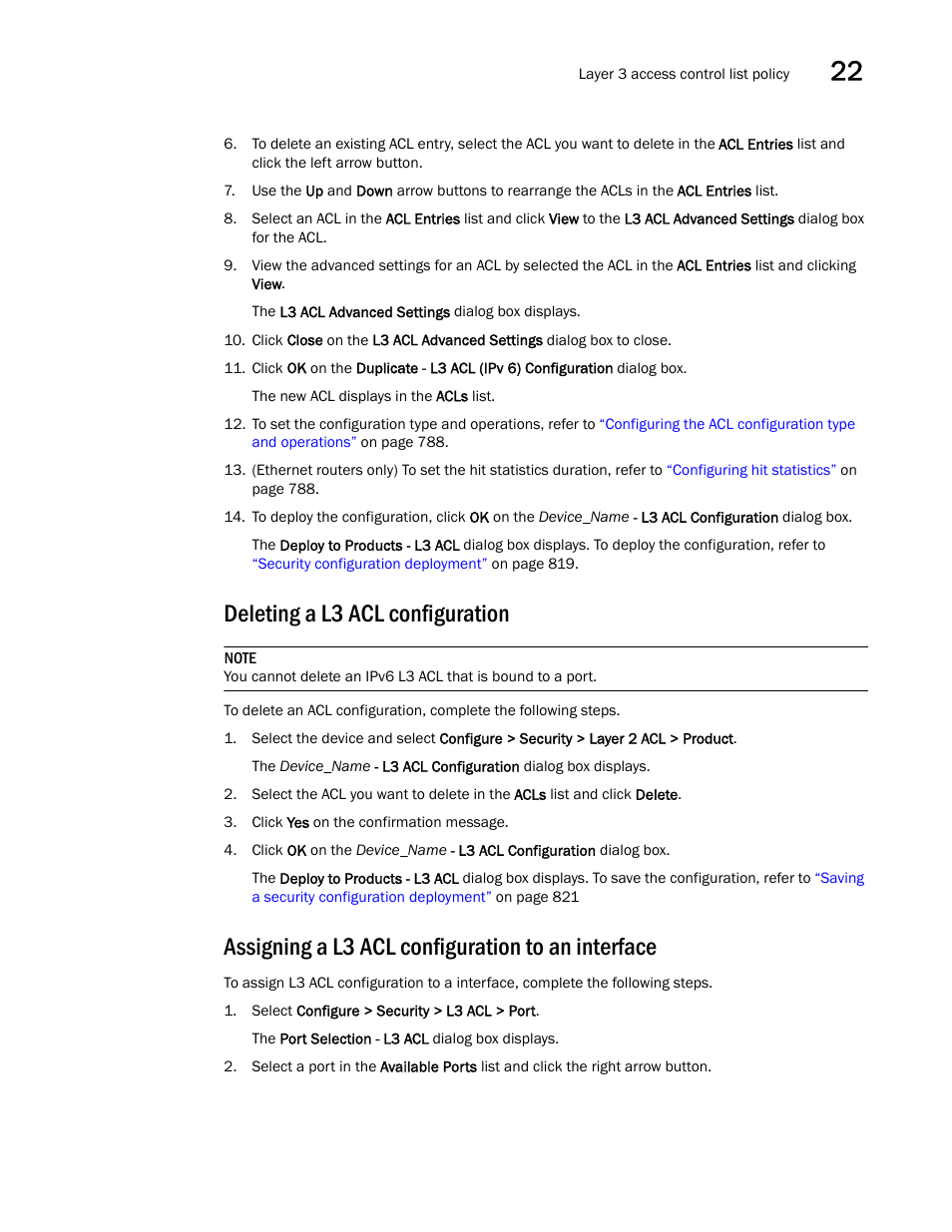 Deleting a l3 acl configuration, Assigning a l3 acl configuration to an interface | Brocade Network Advisor SAN + IP User Manual v12.1.0 User Manual | Page 841 / 2389