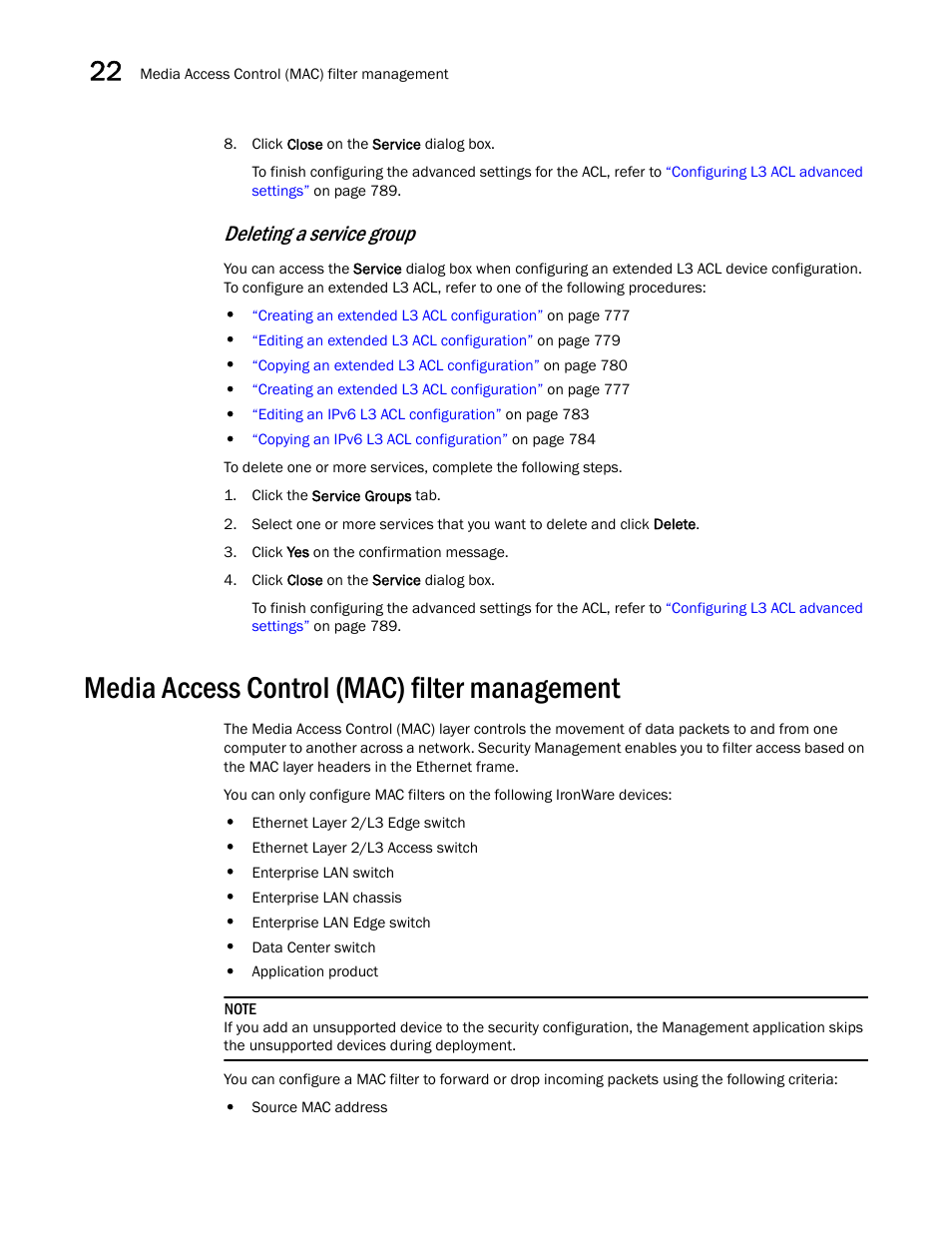 Media access control (mac) filter management, Deleting a service group | Brocade Network Advisor SAN + IP User Manual v12.1.0 User Manual | Page 866 / 2389