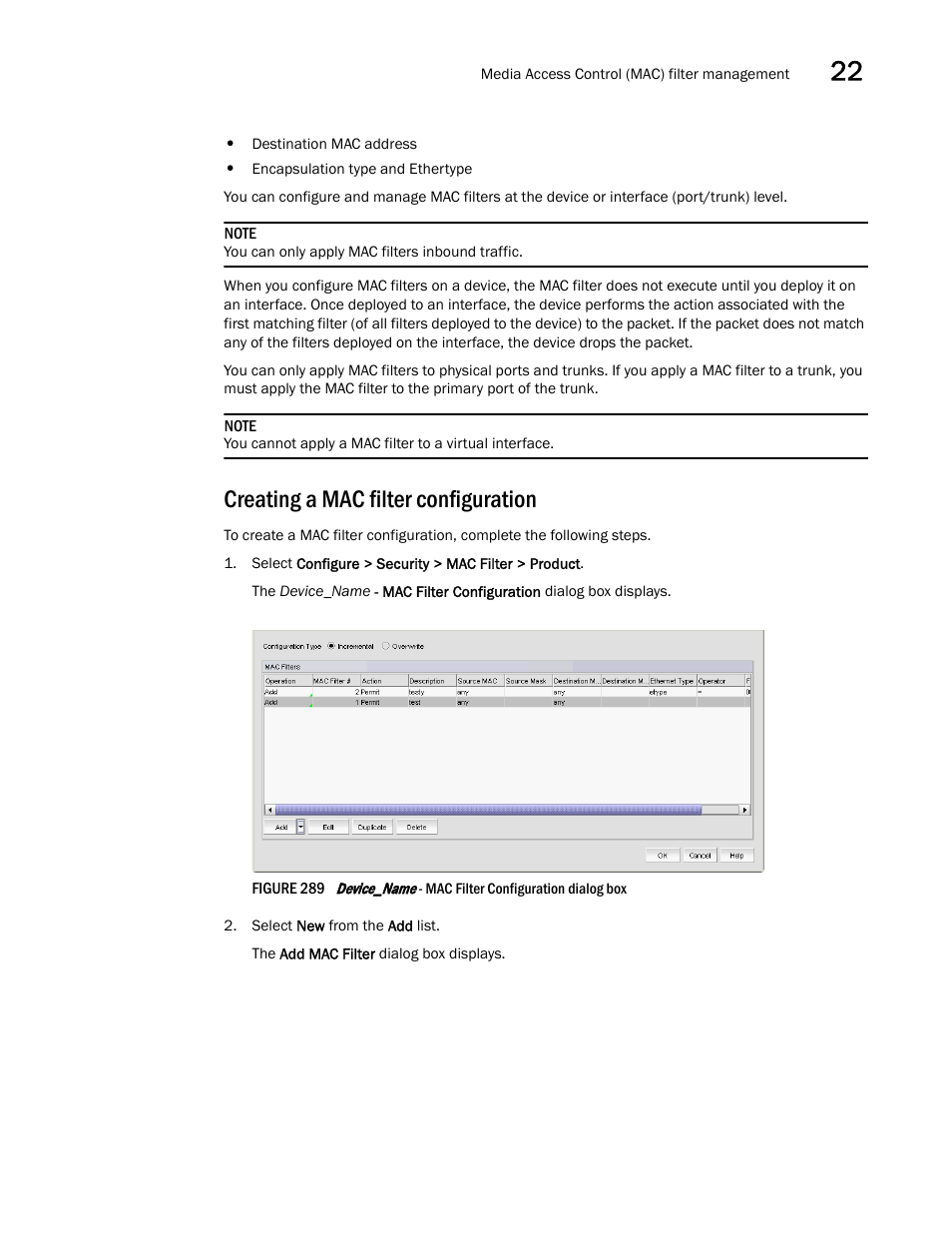 Creating a mac filter configuration | Brocade Network Advisor SAN + IP User Manual v12.1.0 User Manual | Page 867 / 2389