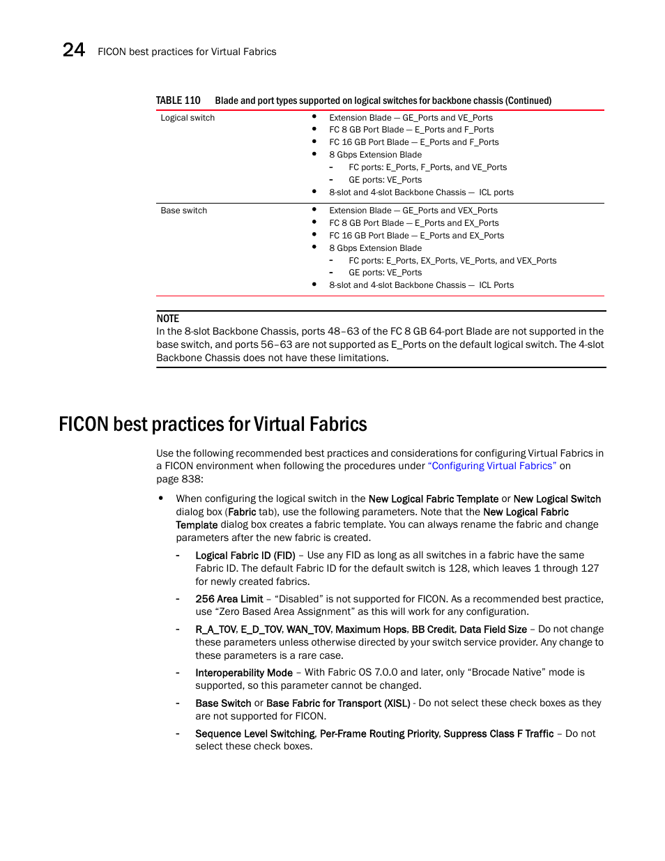 Ficon best practices for virtual fabrics | Brocade Network Advisor SAN + IP User Manual v12.1.0 User Manual | Page 891 / 2389