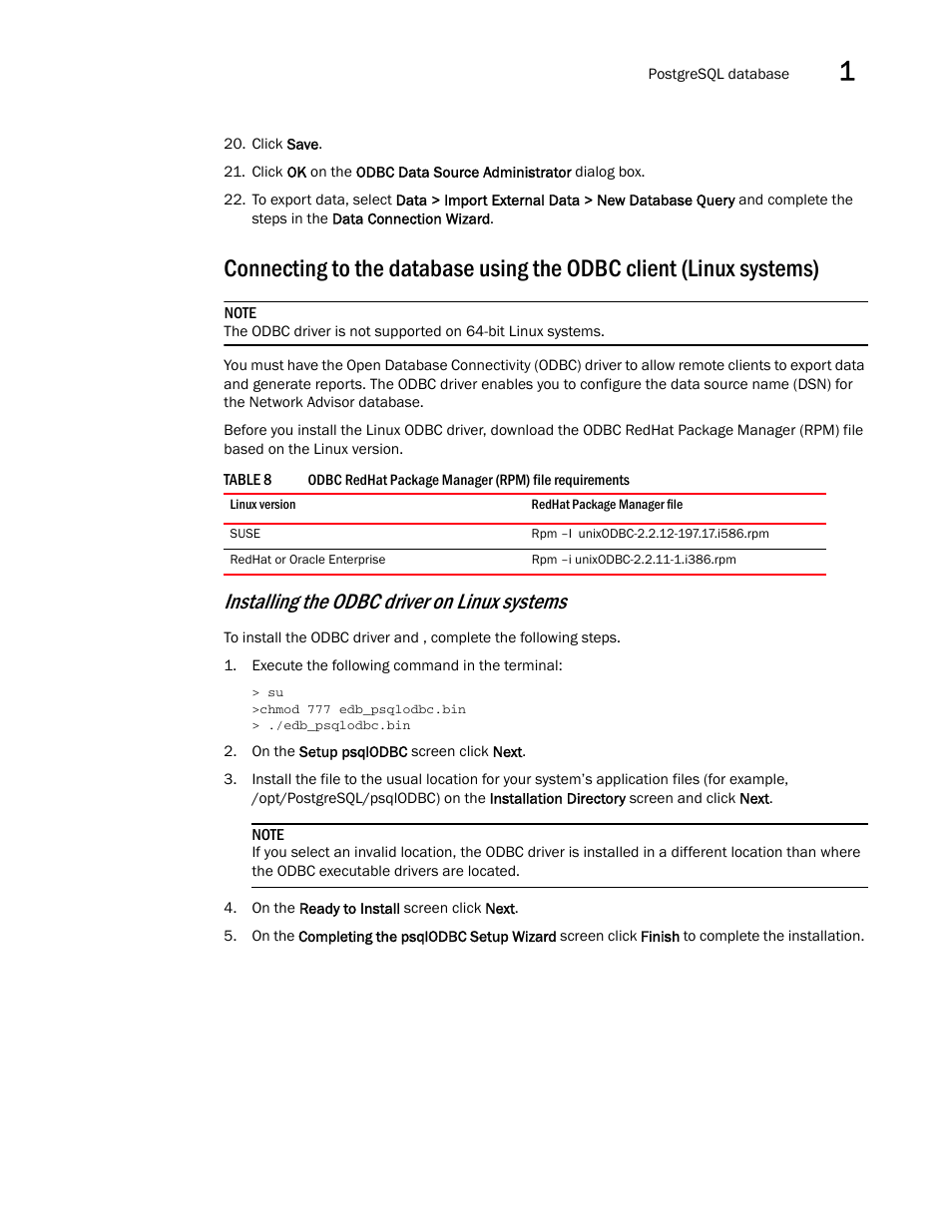 Installing the odbc driver on linux systems | Brocade Network Advisor SAN + IP User Manual v12.1.0 User Manual | Page 90 / 2389