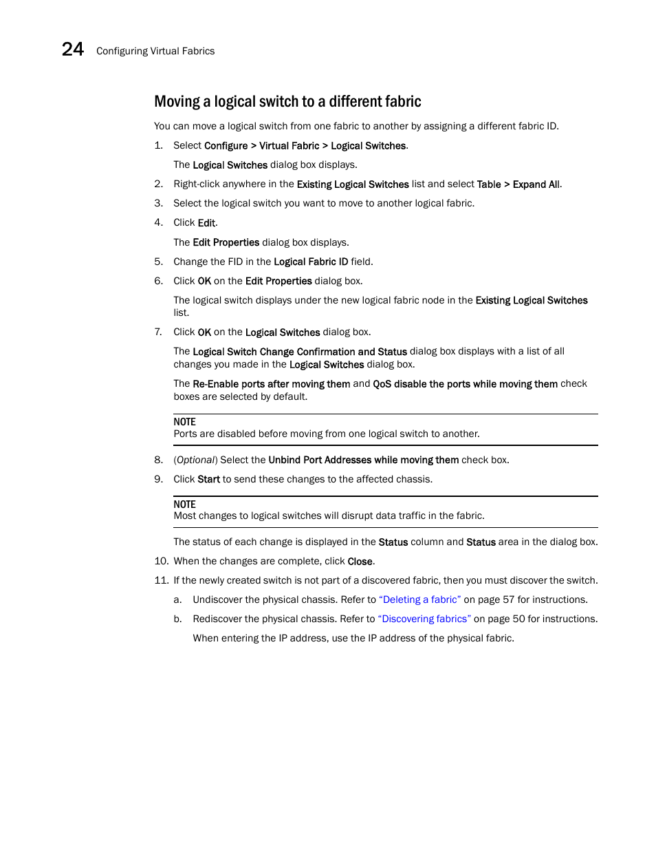 Moving a logical switch to a different fabric | Brocade Network Advisor SAN + IP User Manual v12.1.0 User Manual | Page 903 / 2389