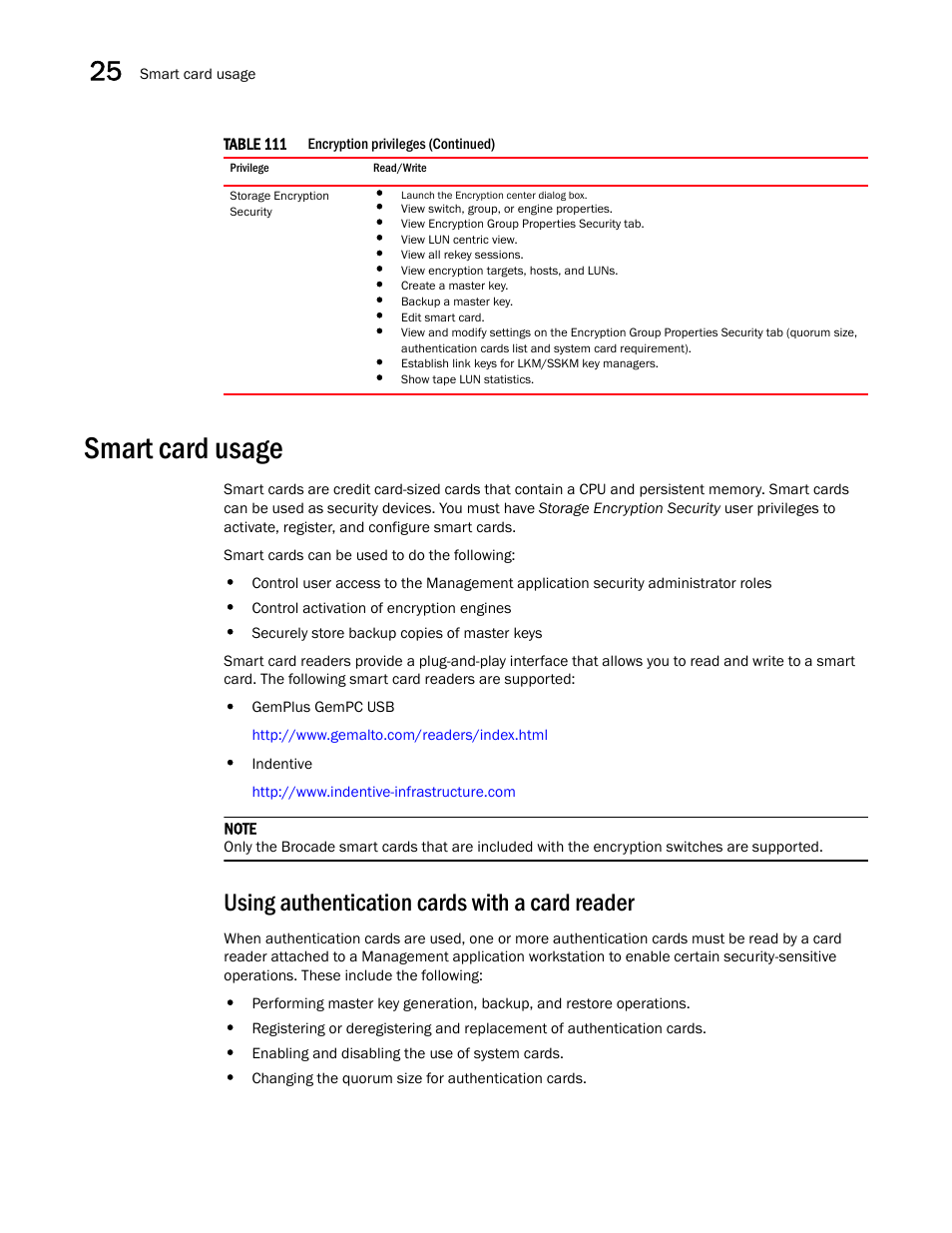 Smart card usage, Using authentication cards with a card reader | Brocade Network Advisor SAN + IP User Manual v12.1.0 User Manual | Page 908 / 2389