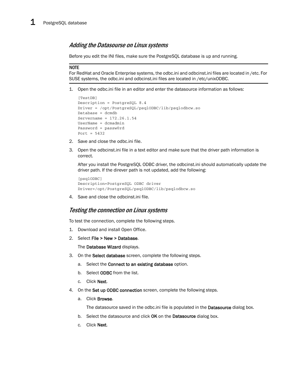 Adding the datasourse on linux systems, Testing the connection on linux systems | Brocade Network Advisor SAN + IP User Manual v12.1.0 User Manual | Page 91 / 2389