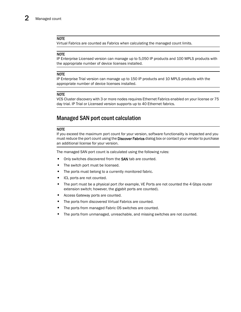 Managed san port count calculation | Brocade Network Advisor SAN + IP User Manual v12.1.0 User Manual | Page 99 / 2389