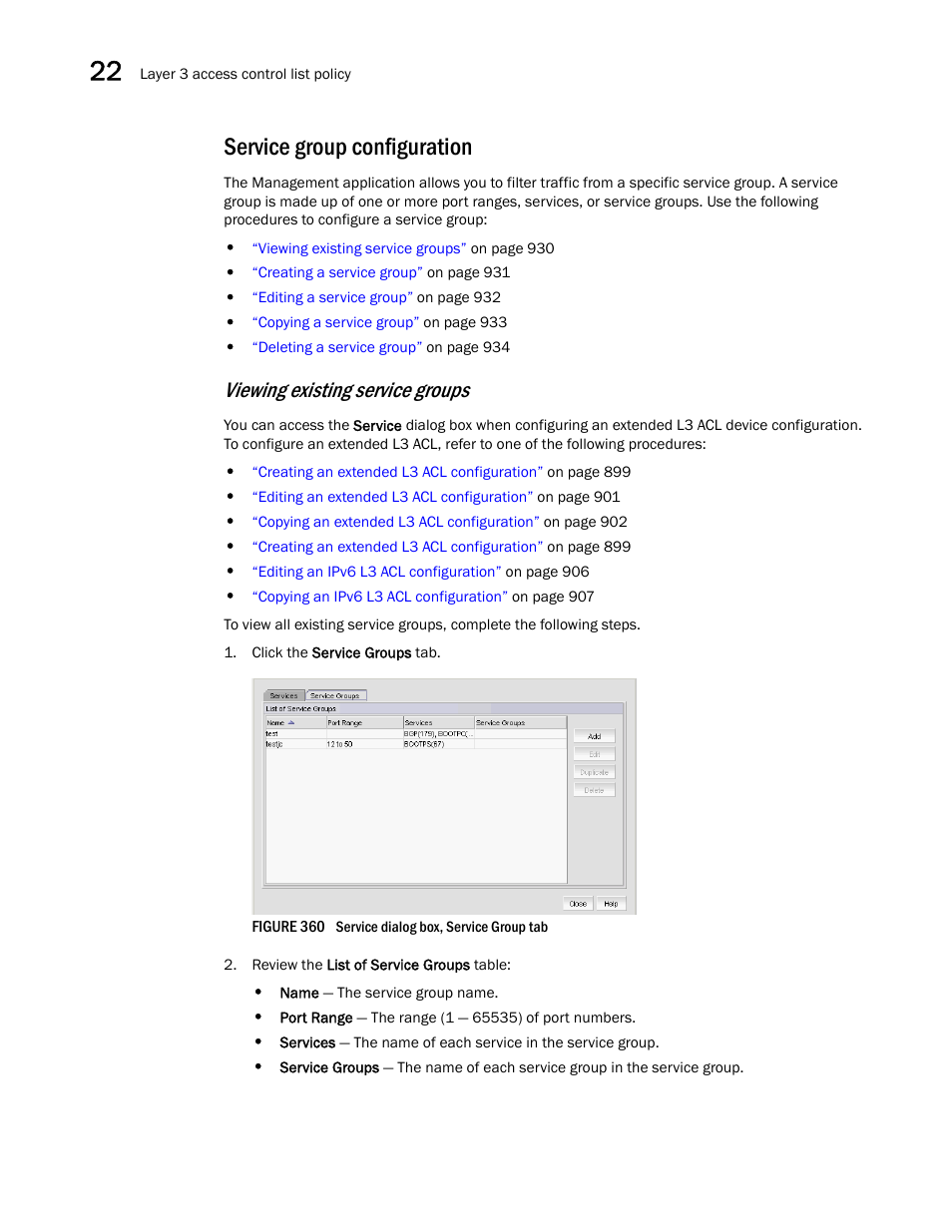 Service group configuration, Viewing existing service groups | Brocade Network Advisor SAN + IP User Manual v12.3.0 User Manual | Page 1002 / 2702