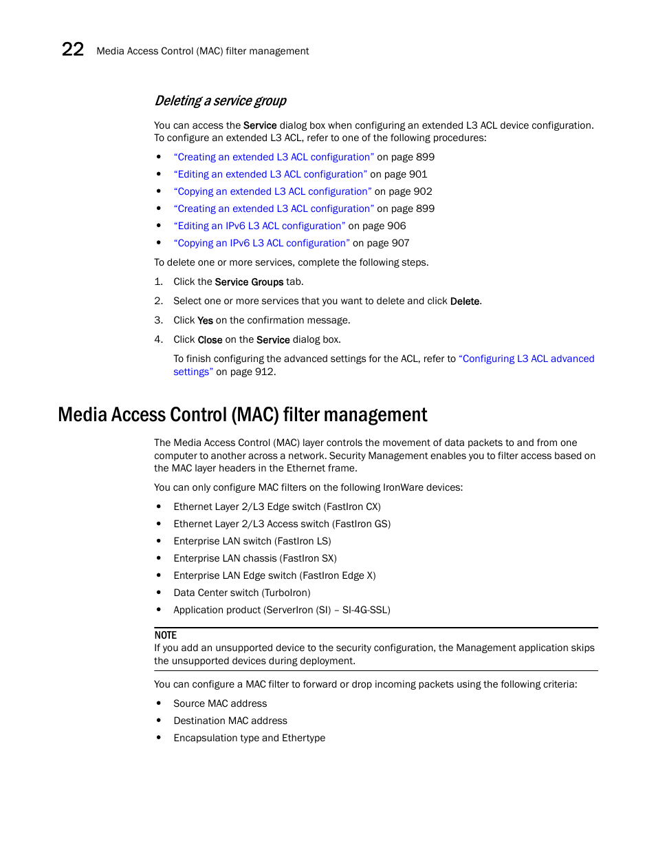 Media access control (mac) filter management, Deleting a service group | Brocade Network Advisor SAN + IP User Manual v12.3.0 User Manual | Page 1006 / 2702